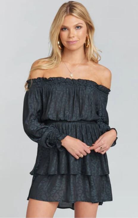 Show Me Your MuMu Dresses & Skirts - Show Me Your MuMu Esmerelda Cheetah Off-the-Shoulder Dress Tiered Blue S Whimsy